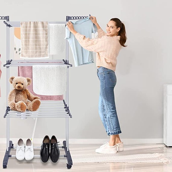Clothes Drying Rack, Folding 4-tier Laundry Drying Rack With 2 Adjustable  Side Wings, Stainless Steel Free-standing Laundry Stand 