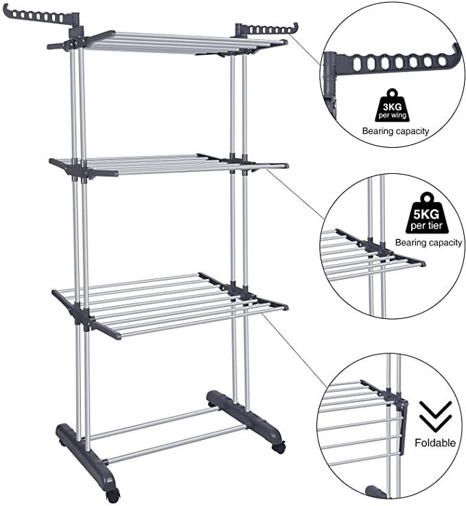 White Narrow Folding Wing Clothes Drying Rack