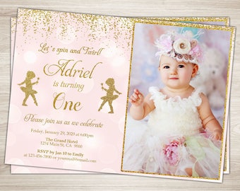 tutu birthday invitation girl 1st birthday pink and gold tutu etsy