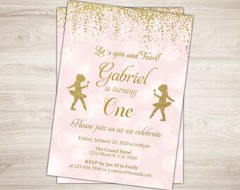 ballerina birthday invitation pink and gold 1st birthday etsy