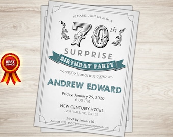surprise 50th birthday invitation for men teal 50th birthday etsy
