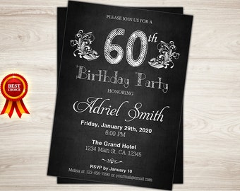 Items similar to 60th Birthday Party Invitation -- Sixtieth Birthday ...