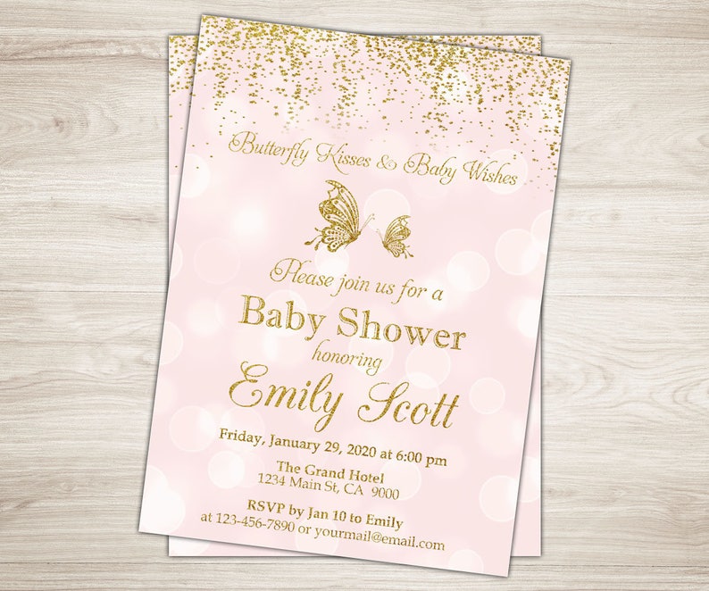 Butterfly Baby Shower Invitation Pink Gold Butterfly Baby Etsy