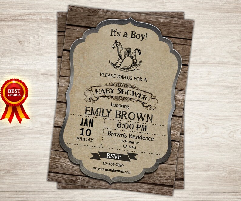 Rocking Horse Baby Shower Invitation. Retro Horse Toy. Etsy