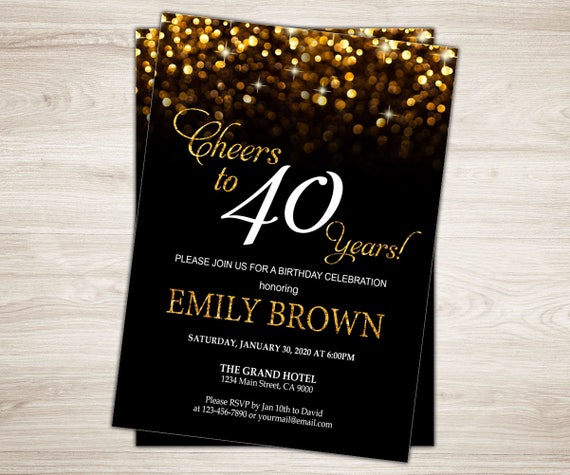 Gold Confetti White and Gold Glitter Editable Invitations Cheers to 40 Template Gold Glitter invitation Adult 40th Birthday Invitation Gold Confetti White and Gold Glitter Editable Invitations Cheers to 40 Template Gold Glitter invitation Adult 40th Birthday Invitation