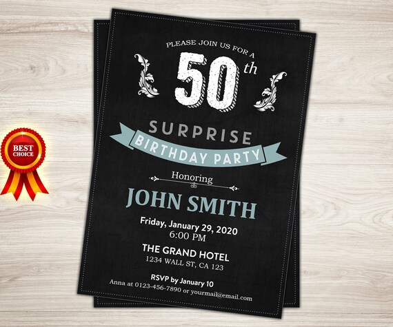 surprise 50th birthday invitation for men 50th birthday etsy