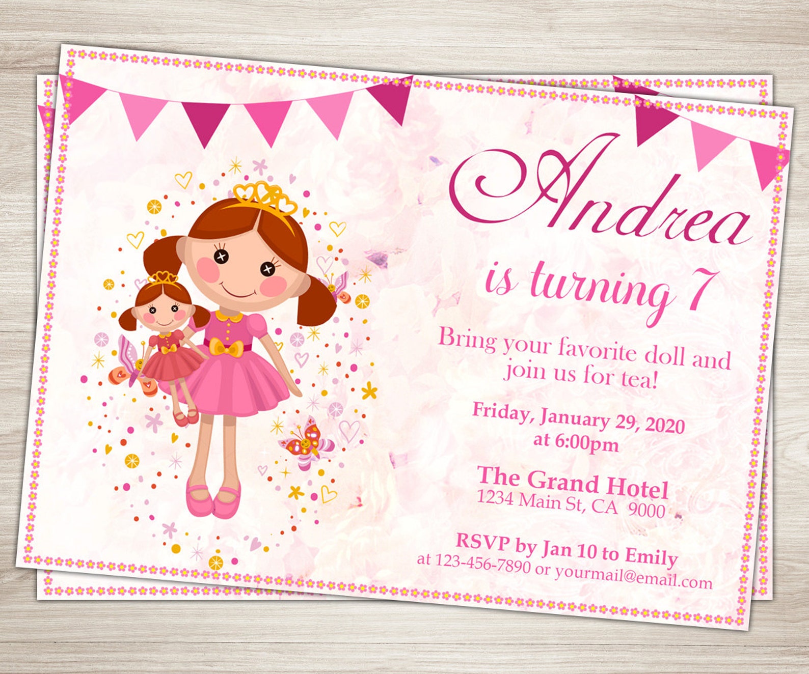 Doll Birthday Party Invitation Dolly and Me Party Invite - Etsy