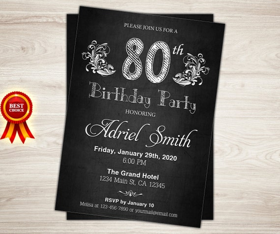 surprise 80th birthday invitation chalkboard 80th birthday etsy 80th surprise birthday party invitations