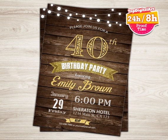 Surprise 40th Birthday Invitation For Women Rustic Wood 40th Etsy