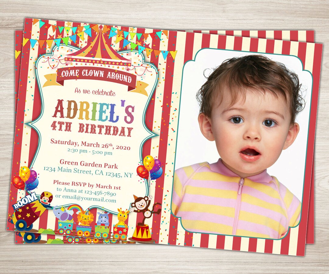 Circus Birthday Invitation. Circus Invitation. Photo Birthday Etsy