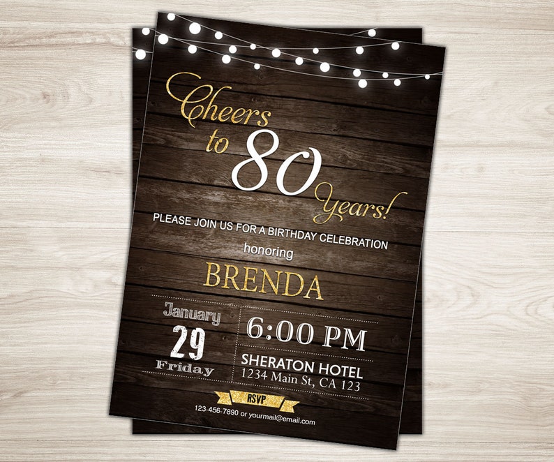 Surprise 80th Birthday Invitation for Men. Rustic Cheers to 80 | Etsy