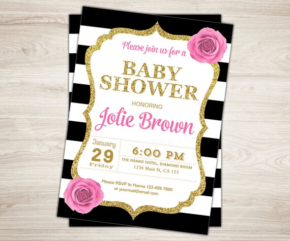 black and gold baby shower invitations