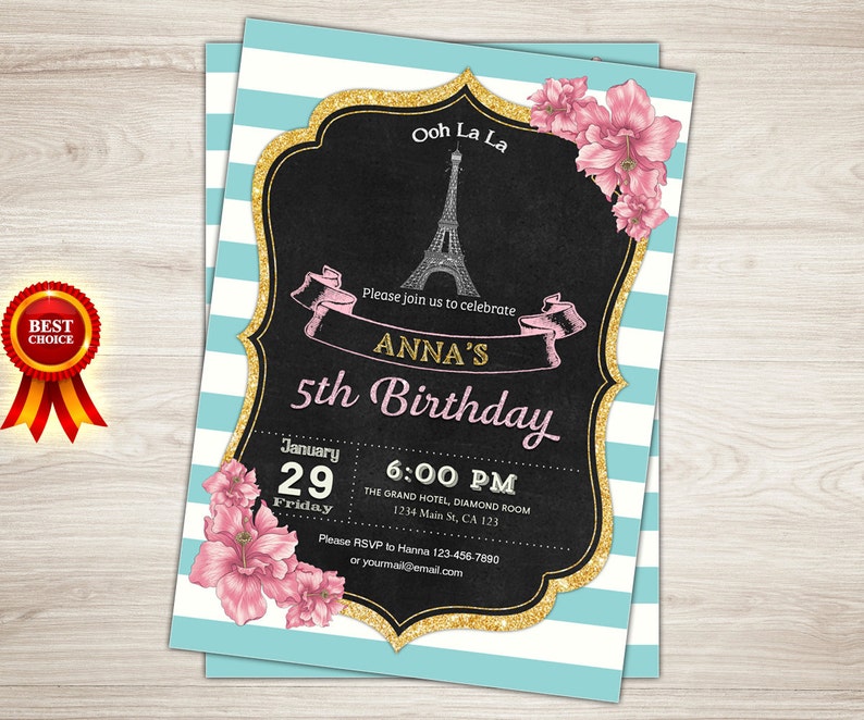 Paris Birthday Invitation. Printable Paris Invitation. 5th | Etsy