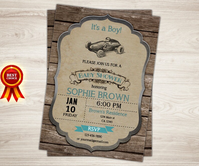 Vintage Race Car Baby Shower Invitation. Car Boy Baby Shower Etsy