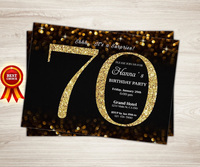 Surprise 70th Birthday Invitation. Gold Glitter 70th Birthday Etsy
