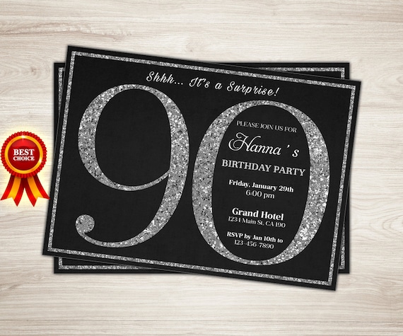 Surprise 90th Birthday Invitation Silver Glitter 90th Etsy