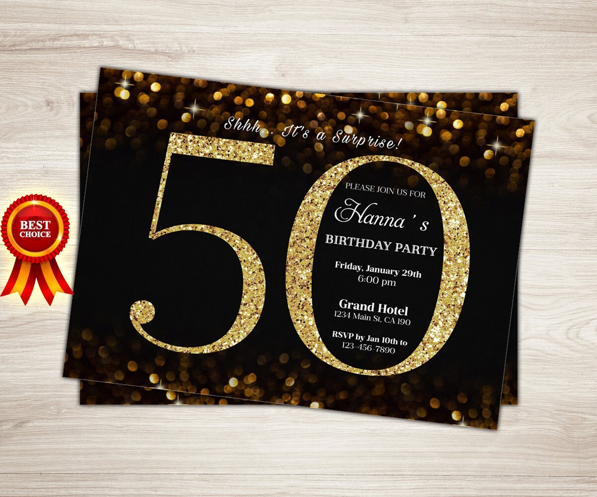 Surprise 50th Birthday Invitation. Gold Glitter 60th Birthday | Etsy