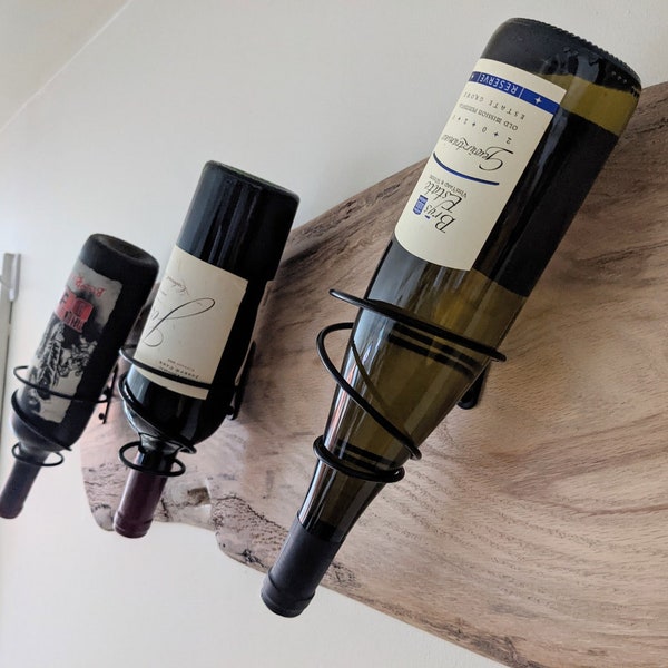 Live Edge Oak Wine Rack: White Washed Rustic Wall Art, 5 Bottle