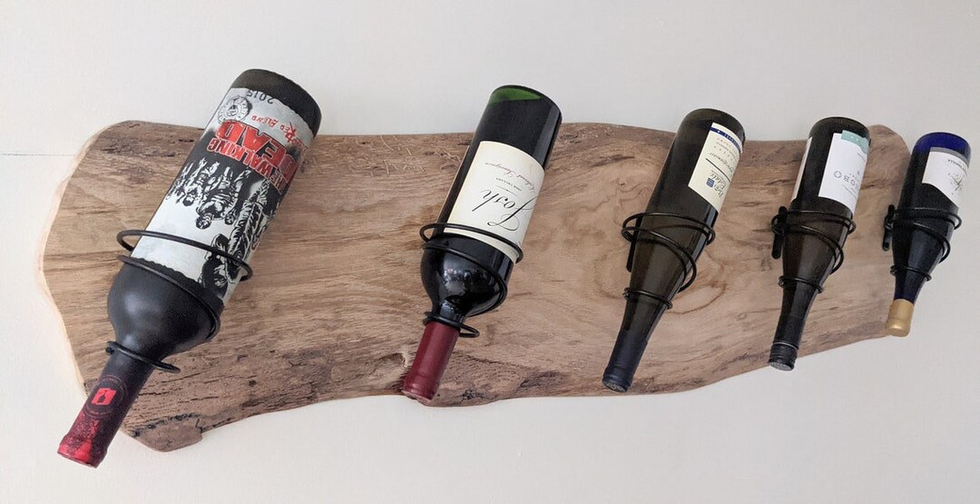 Live Edge Oak Horizontal Wine Rack, White Washed Oak, Wall Art, Custom Handcrafted Decor, Wall