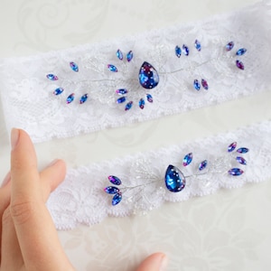 Galaxy wedding garter, Universe wedding, galaxy Garters, Celestial Garters, Garters with stars, Lace Navy Black White Garter, crystal garter