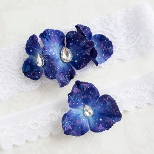 Sternen und Mond Hochzeit Strumpfband, Galaxie Hochzeit, Galaxie Strumpfbänder, Himmlische Strumpfbänder, Strumpfbänder mit Sternen, Spitze Navy Schwarz Weiß Strumpfband