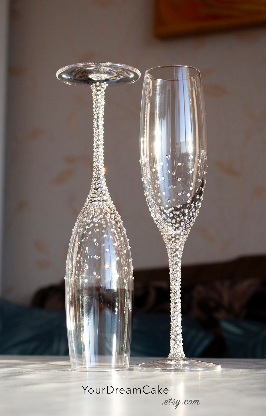 Champagne Wedding Flutes, Set of 2, Wedding Glasses, Bride and Groom ...