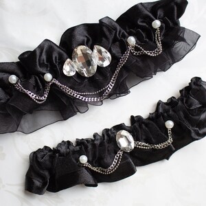 Black Garter Set, Wedding Garter, Gothic Wedding, Halloween Wedding