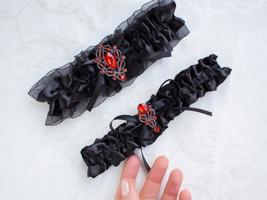 Black Garter Set, Wedding Garter, Gothic Wedding, Halloween Wedding