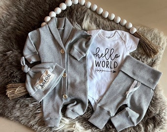 Newborn Boy Coming Home Outfit Baby Boy Hospital Outfit Take Me Home Newborn Baby Gift Baby Boy Clothes Personalized Newborn Hat MyFirst Set