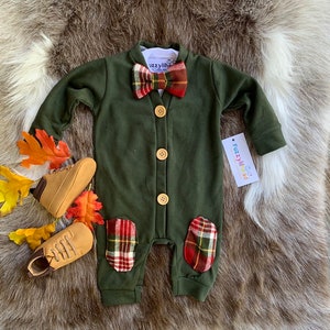 Army green Newborn Boy Going Home Outfit, Boy Fall/Winter Outfit, Newborn Boy Take Home Outfit,Name Outfit with BowTie, Boy Cardigan, Gift