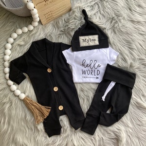 Newborn Boy Coming Home Outfit, Baby Boy Outfit with Embroidered Monograms,Baby Boy Gift, Going Home Outfit Baby Boy,Newborn Set Name, Black