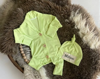 Lime wild romper  Boy Clothes.Going Home Outfit Newborn Boy.Take home outfit.Preppy. Personalized boy gift.Name hat. Spring summer outfit