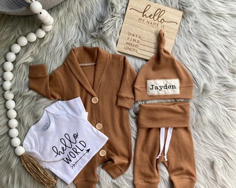 Newborn Boy Coming Home Outfit Baby Boy Hospital Outfit Take Me Home Newborn Baby Gift Baby Boy Clothes Personalized Newborn Hat MyFirst Set