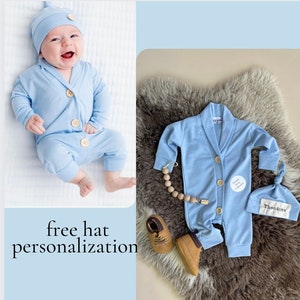 Newborn boy Clothes Newborn boy Coming home Outfit Baby boy gift Newborn hat Newborn gift Monogrammed baby boy outfit Baby shower gift Blue