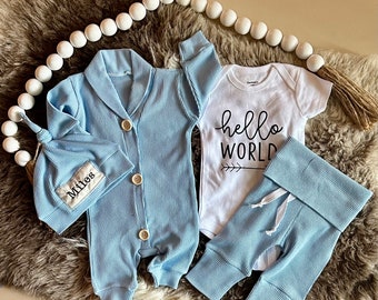Newborn Boy Coming Home Outfit Baby Boy Hospital Outfit Take Me Home Newborn Baby Gift Baby Boy Clothes Personalized Newborn Hat MyFirst Set