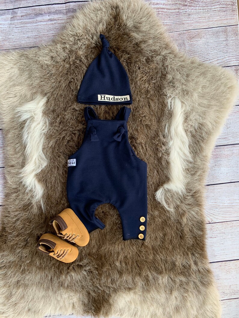 Dk131 ivory & blue baby boy romper main image 0