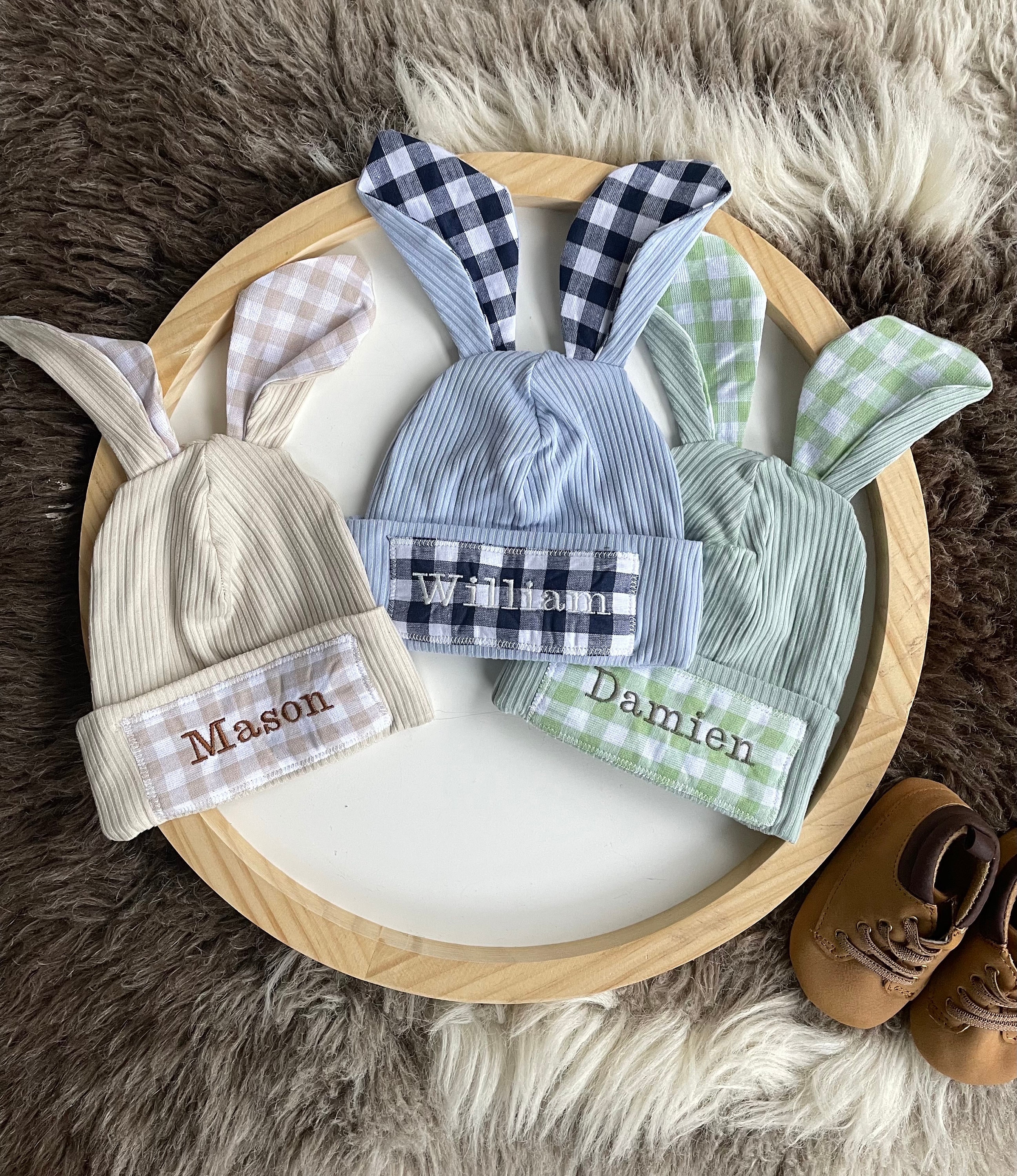 Personalized Newborn Bunny Ears Hat Handmade Custom Baby Gift Boy Girl ...