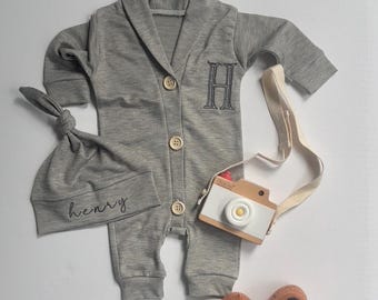 Monogrammed Boy Clothes. Going Home Outfit Newborn bodysuit.Take home outfit.Preppy. Monogrammed boy Christmas gift.Name hat. Fall winter