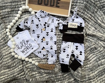 Newborn Boy Coming Home Outfit Baby Boy Hospital Outfit Take Me Home Newborn Baby Gift Baby Boy Clothes Personalized Newborn Hat MyFirst Set
