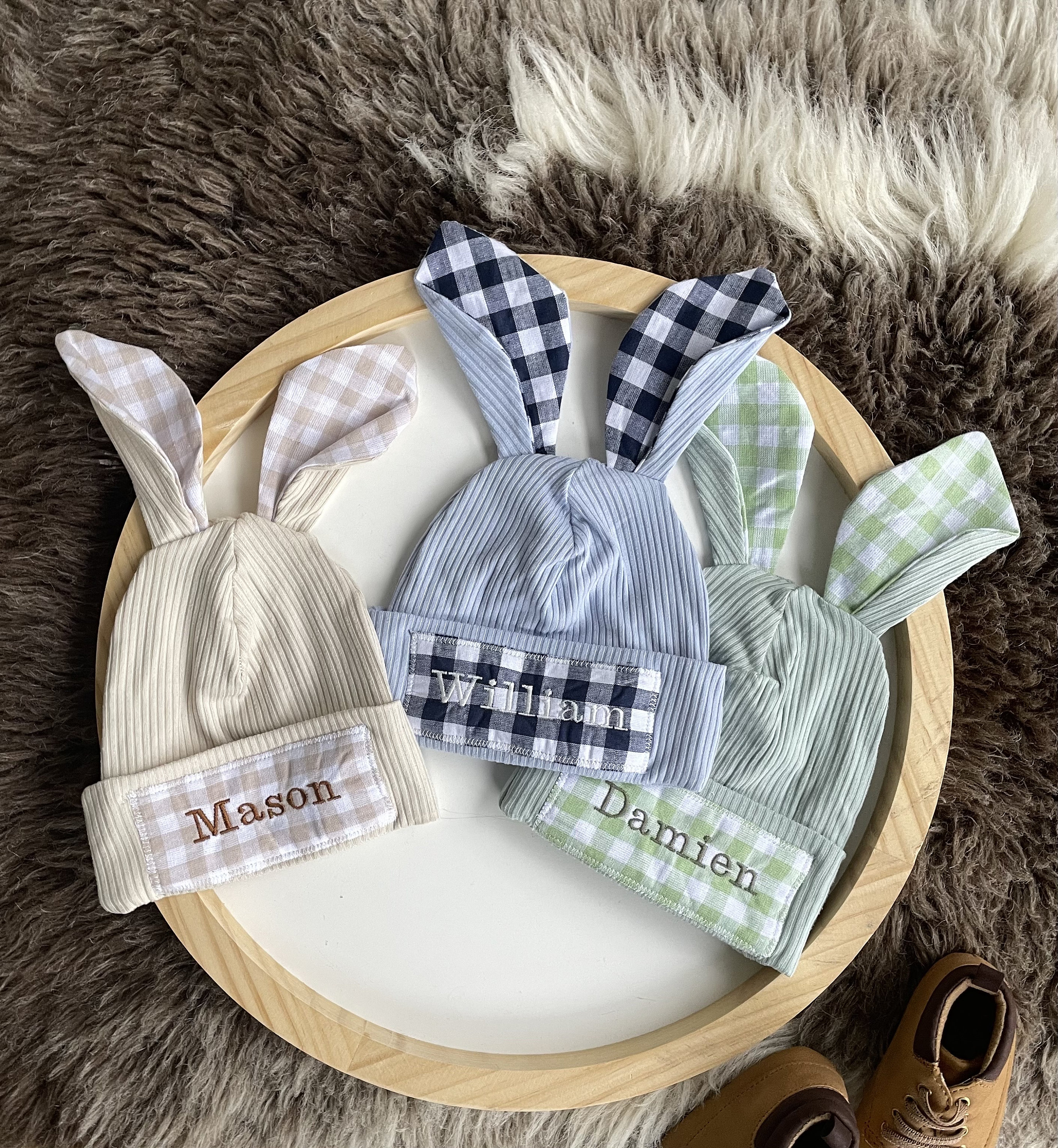 Personalized Newborn Bunny Ears Hat Handmade Custom Baby Gift Boy Girl ...