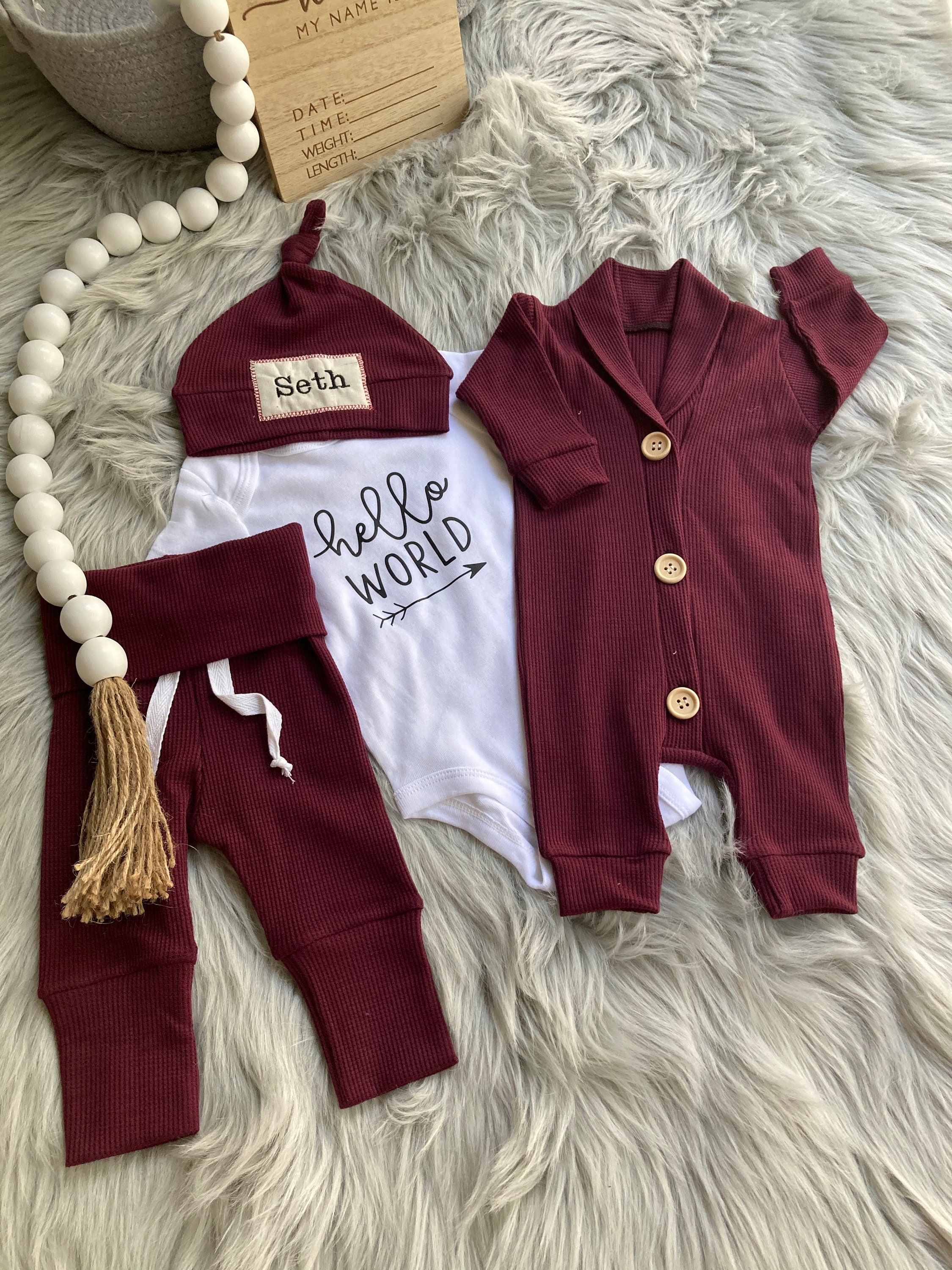 Newborn Boy Coming Home Outfit burgundy Baby Boy Coming Home Outfit baby Boy Gift personalized Going Home Outfit Baby Boy Newborn Set Name Etsy