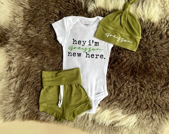 Baby Neutral Coming Home Outfit, Monogrammed Baby Girl BabyGirl Outfit, Baby Boy  Girl Gift Personalized newborn Shorties Newborn Gift Set