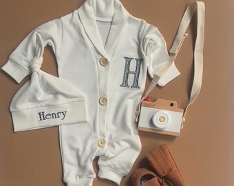 Newborn Boy Going Home Outfit, Boy Christmas Outfit,Newborn Boy Take Home Outfit,Monogram Name Outfit , Boy Cardigan,boy Gift, Preppy