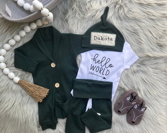 Newborn Boy Coming Home Outfit,Hunter Baby Boy Coming Home Outfit,Baby Boy Gift,Personalized Going Home Outfit Baby Boy, Newborn Set Name
