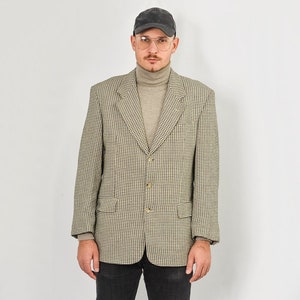 L grande uomo di completo retrò interno foderato di seta giacca a scacchi blazer grigio casual preppy Vintage anni 80
