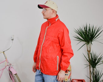 Red Raincoat Vintage 90's windbreaker hooded jacket shell outwear Sport L/XL