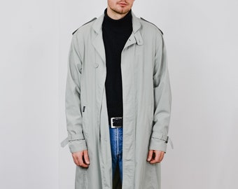 VENNTEX Trench Men's Vintage Coat Tied Waist Spring Gray