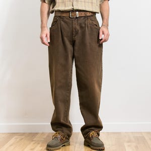 Vintage Brown Jeans 80s Pleated Baggy Tapered Leg XL - Etsy