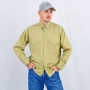 Vintage khaki shirt military long sleeve cotton Tom Tailor men beige L/XL