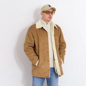 Vintage Sherpa Jacket Faux Fur Jacket Caramel Suede Men Size L XL